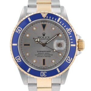 B&P Rolex Submariner 16613 40mm Grey Diamond + 2 baguette Dial Rotatable Bezel
